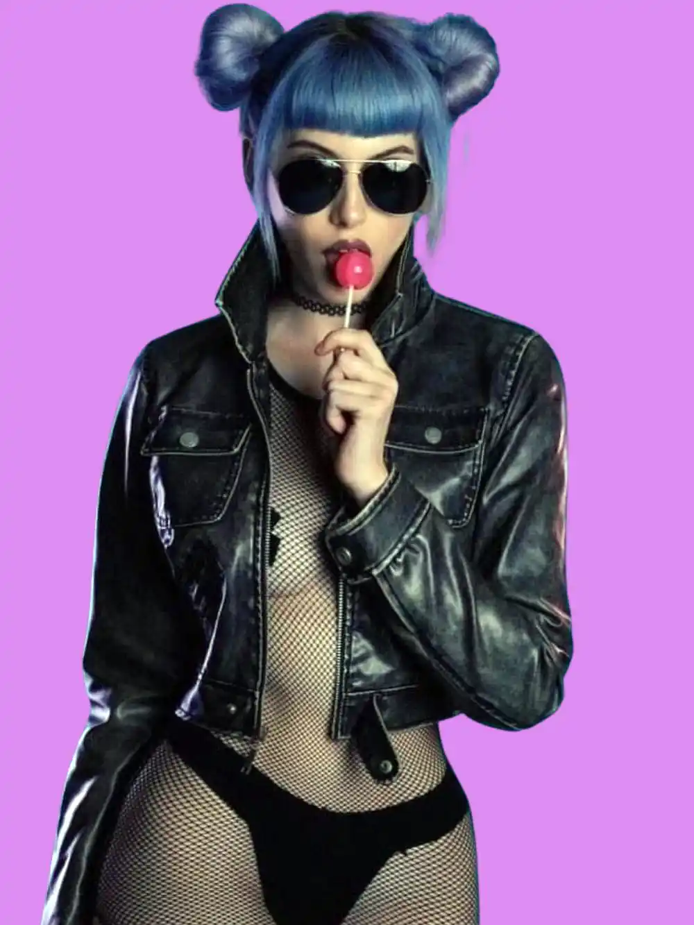 Rave fashion girl eating a lollipop