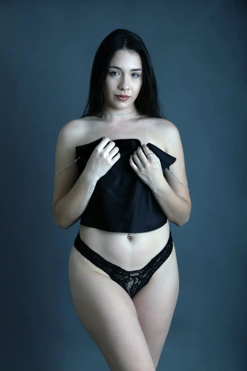 Woman in black underwear