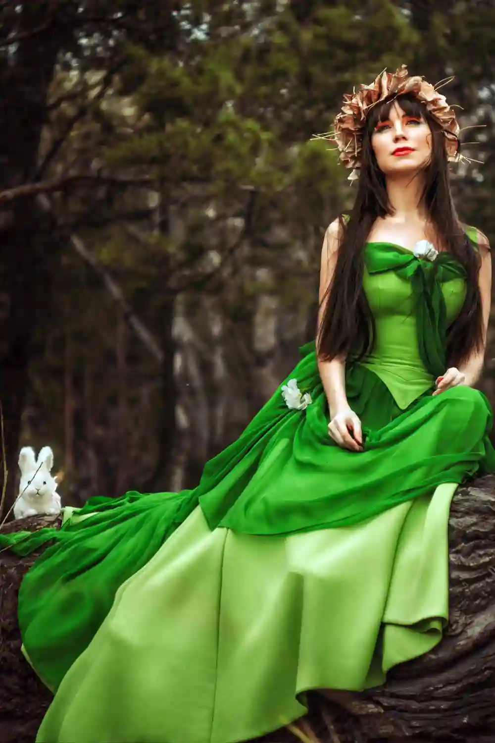 Girl in a forest green dress