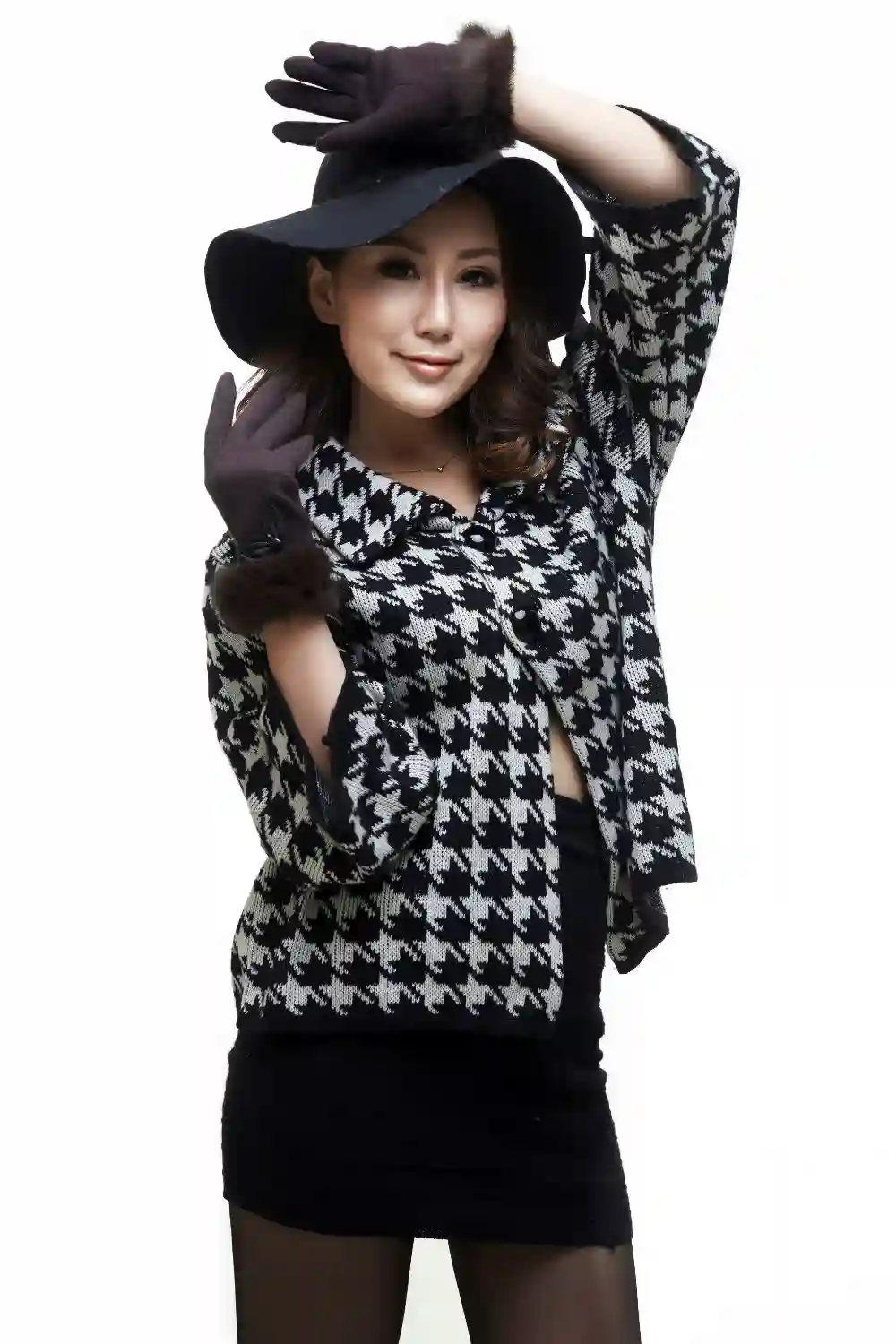 Korean lady wearing a black hat