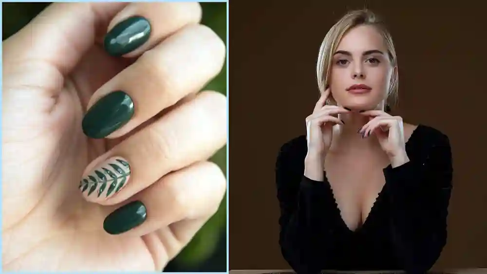 Olive nail polish pairs uniquely with black dresses