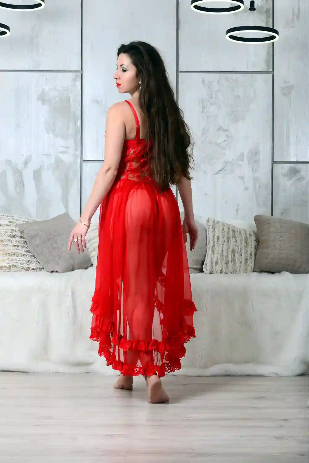 Woman in Sheer Red Dress