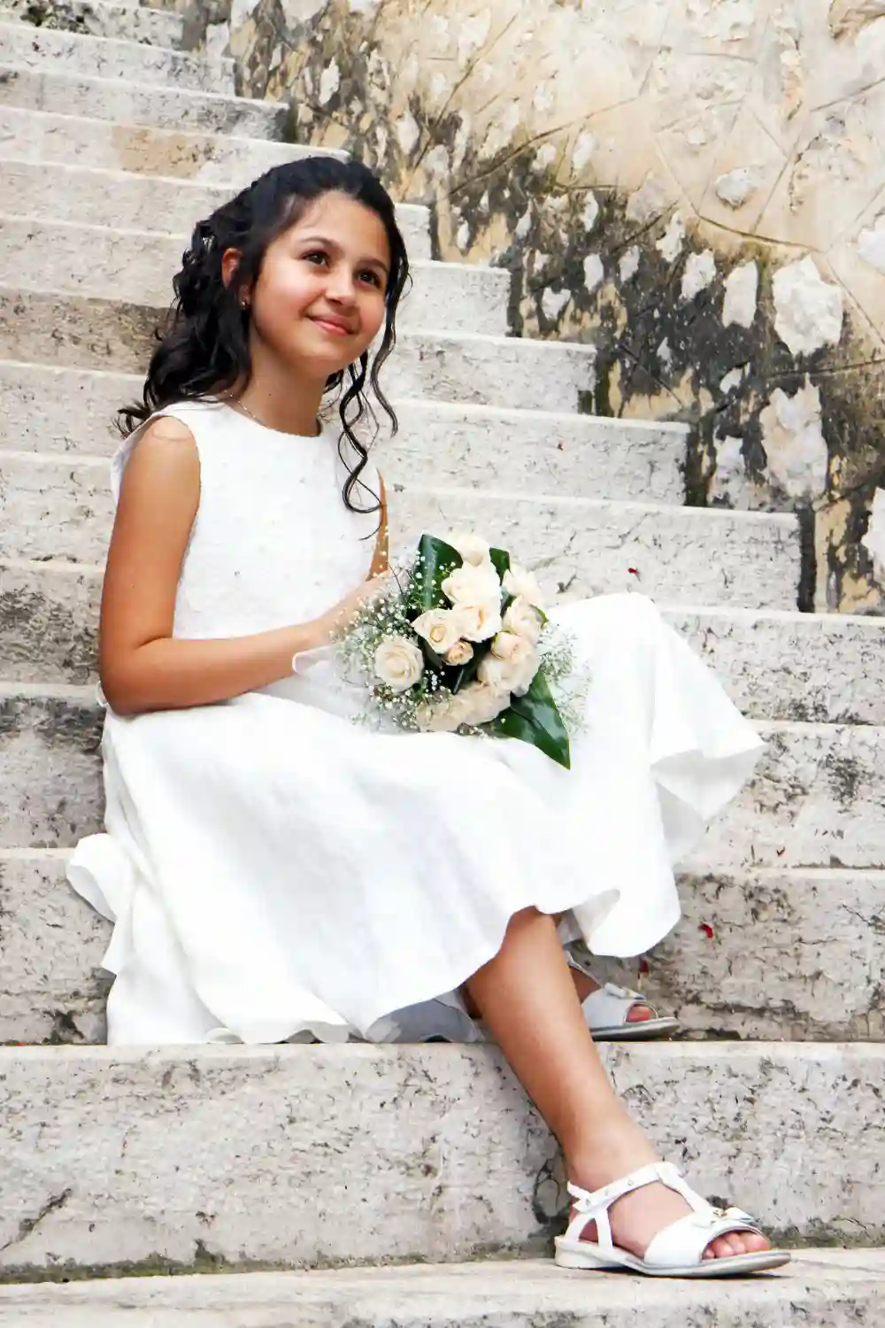 Young Girl in White Dress for First Communion
