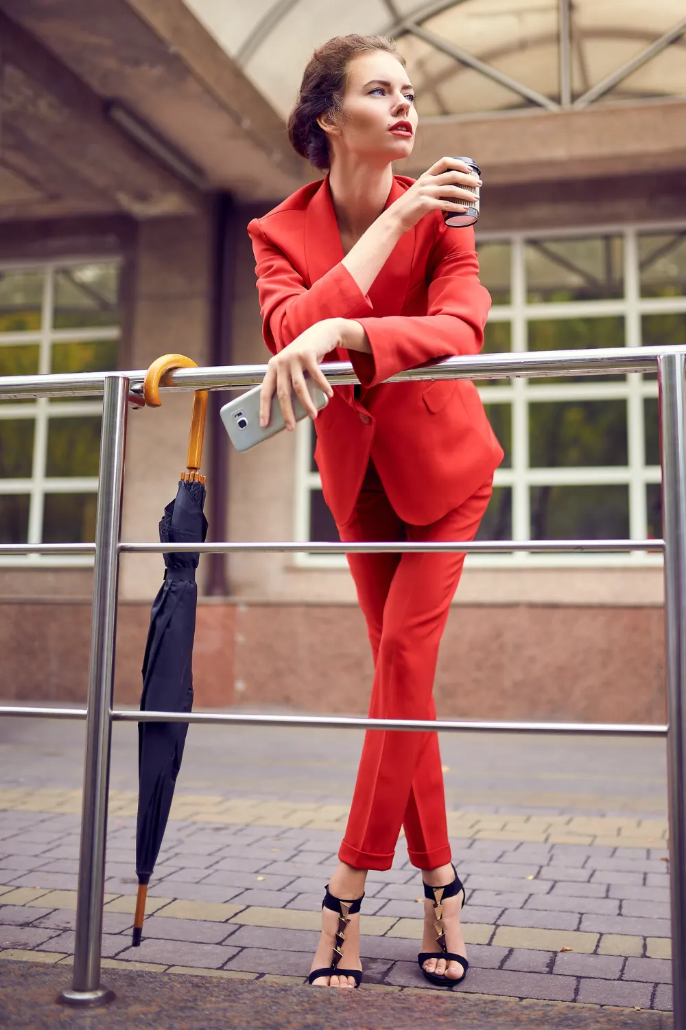 Businesswoman in red costume