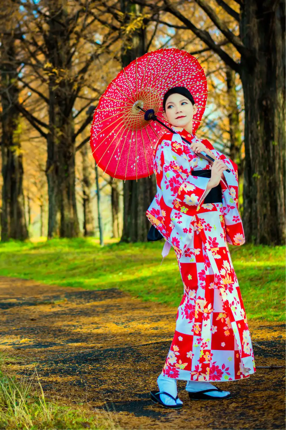 Kimono Girl With Red Umbrella