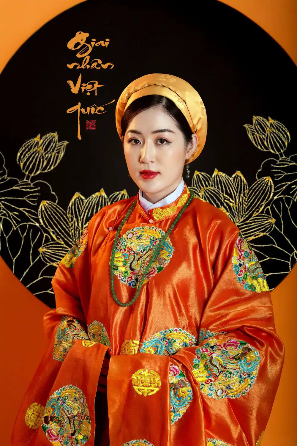 Woman in traditional orange kimono